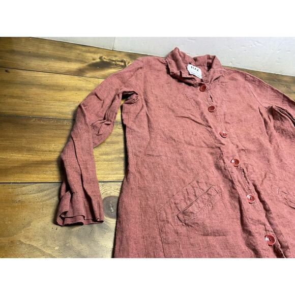 Flax 100% Linen Oversized Lagenlook Button Down Blouse Pockets Size Large Red - Picture 4 of 14